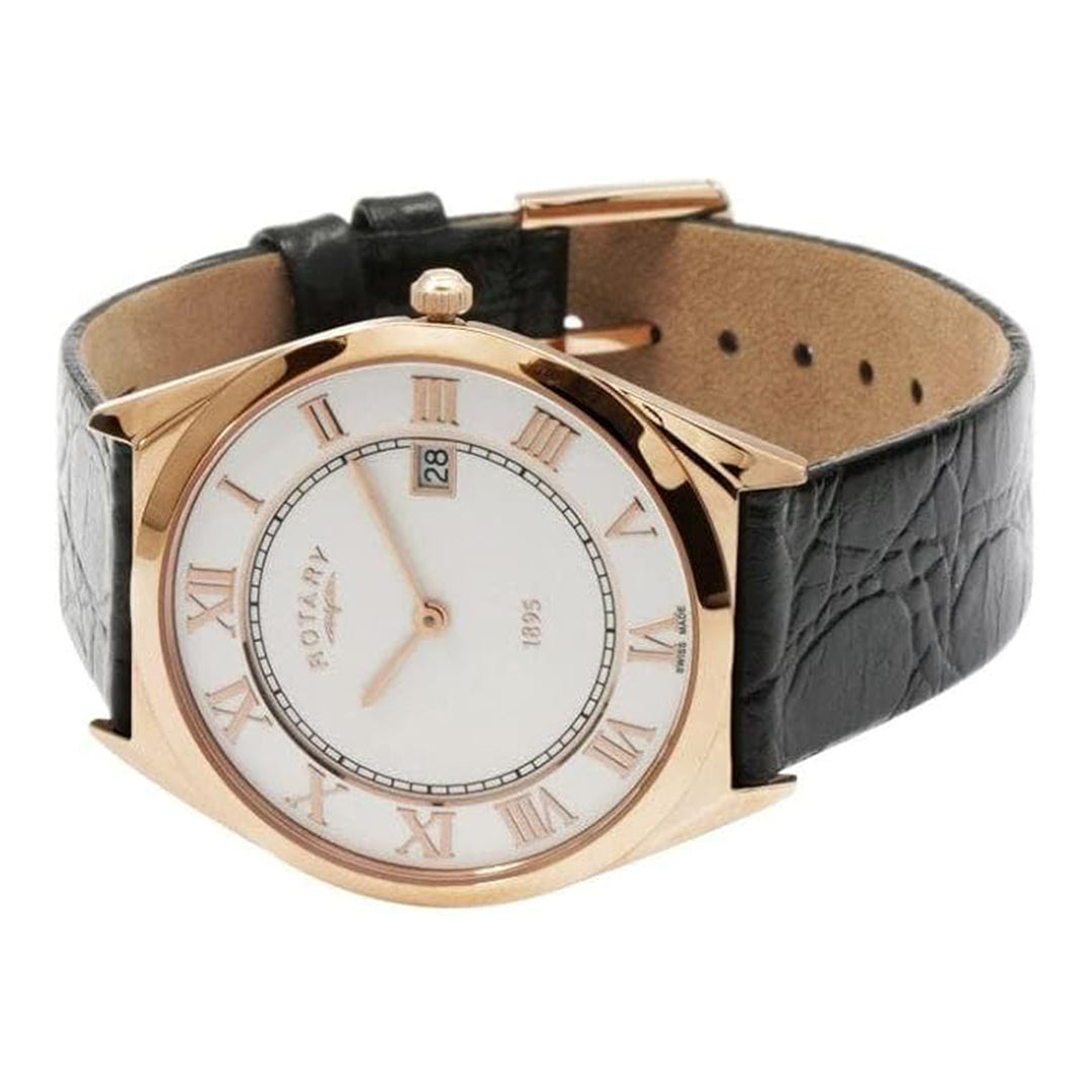 Rotary gold watch GS08003/01 with a leather strap and white dial