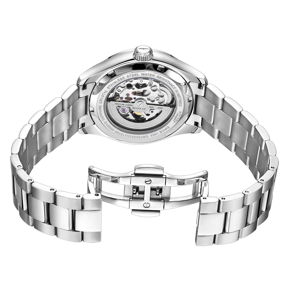 Rotary mens watch in stainless steel  with an exhibition case back
