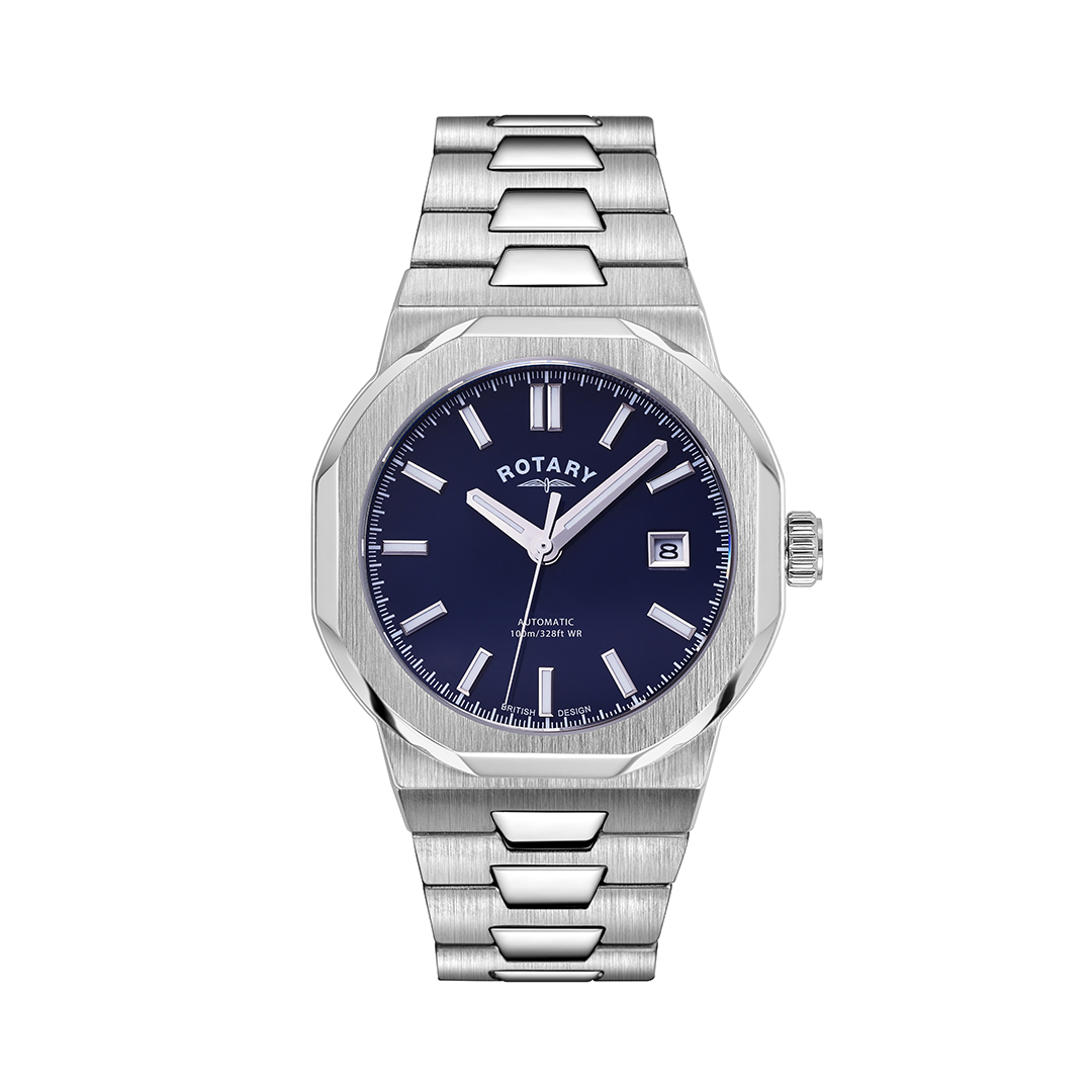 Rotary sport watch in stainless steel with a blue dial