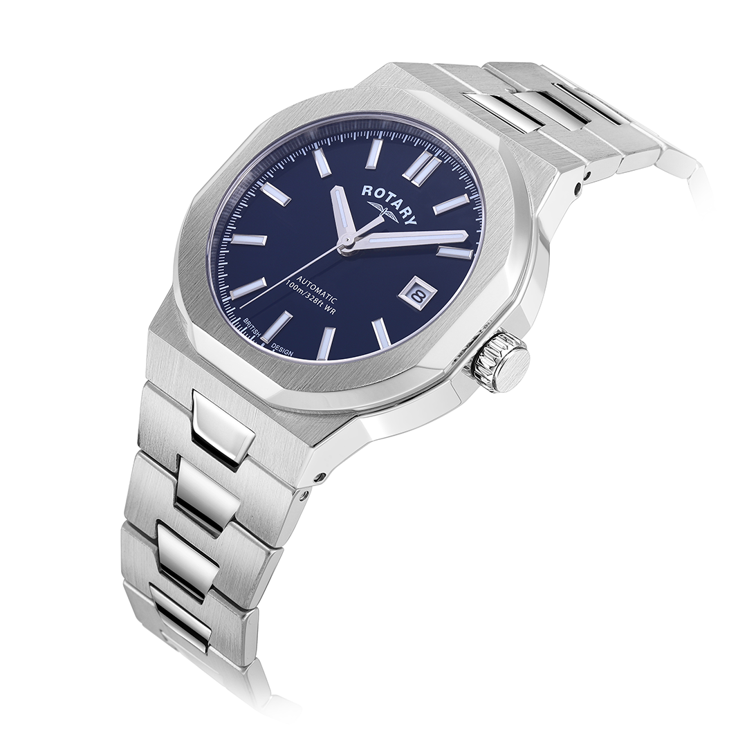 Rotary sport watch in stainless steel with a blue dial
