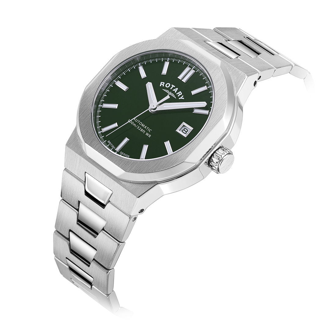 Rotary sport watch in stainless steel with a green dial