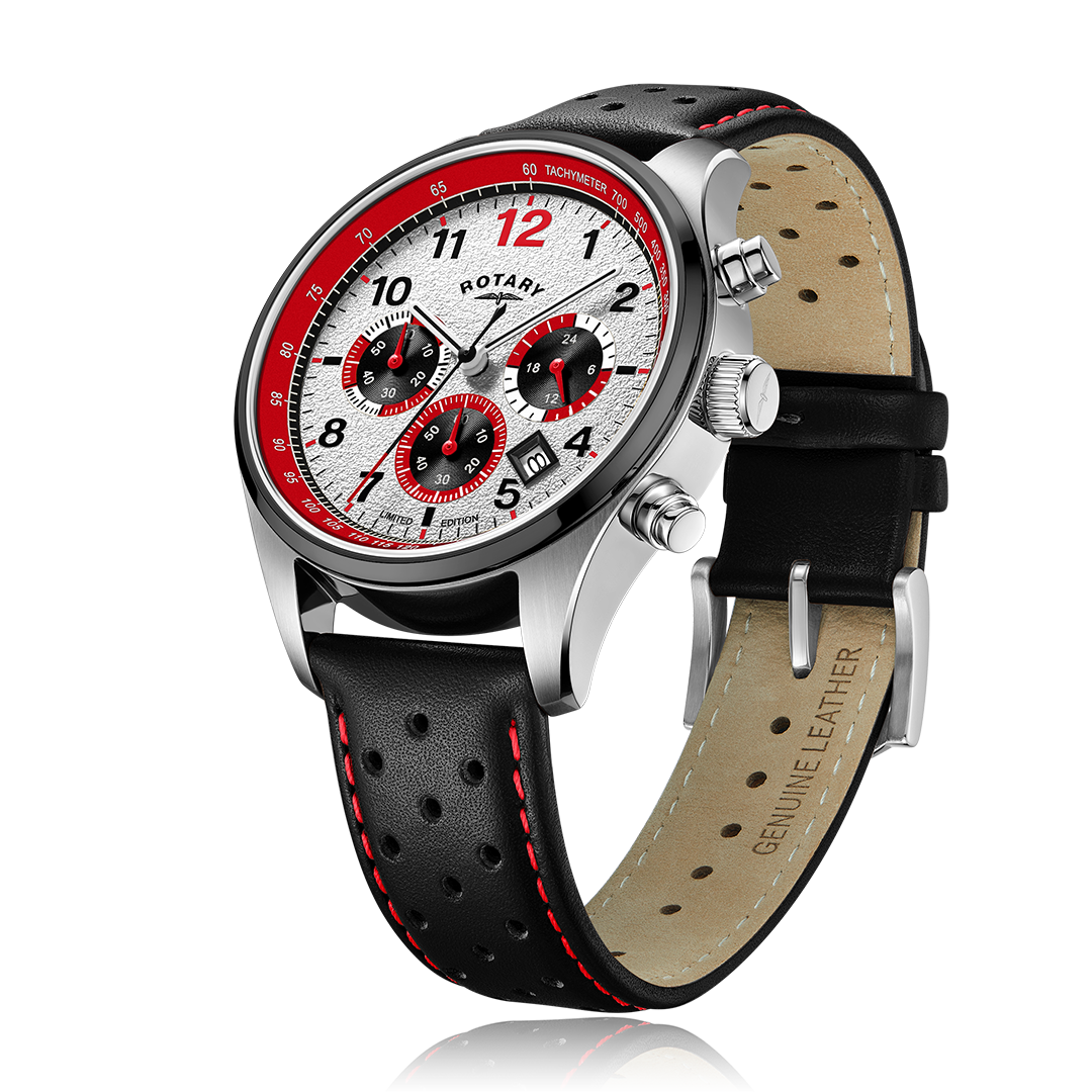 Rotary cowboy watch with a stainless steel case and brown leather strap