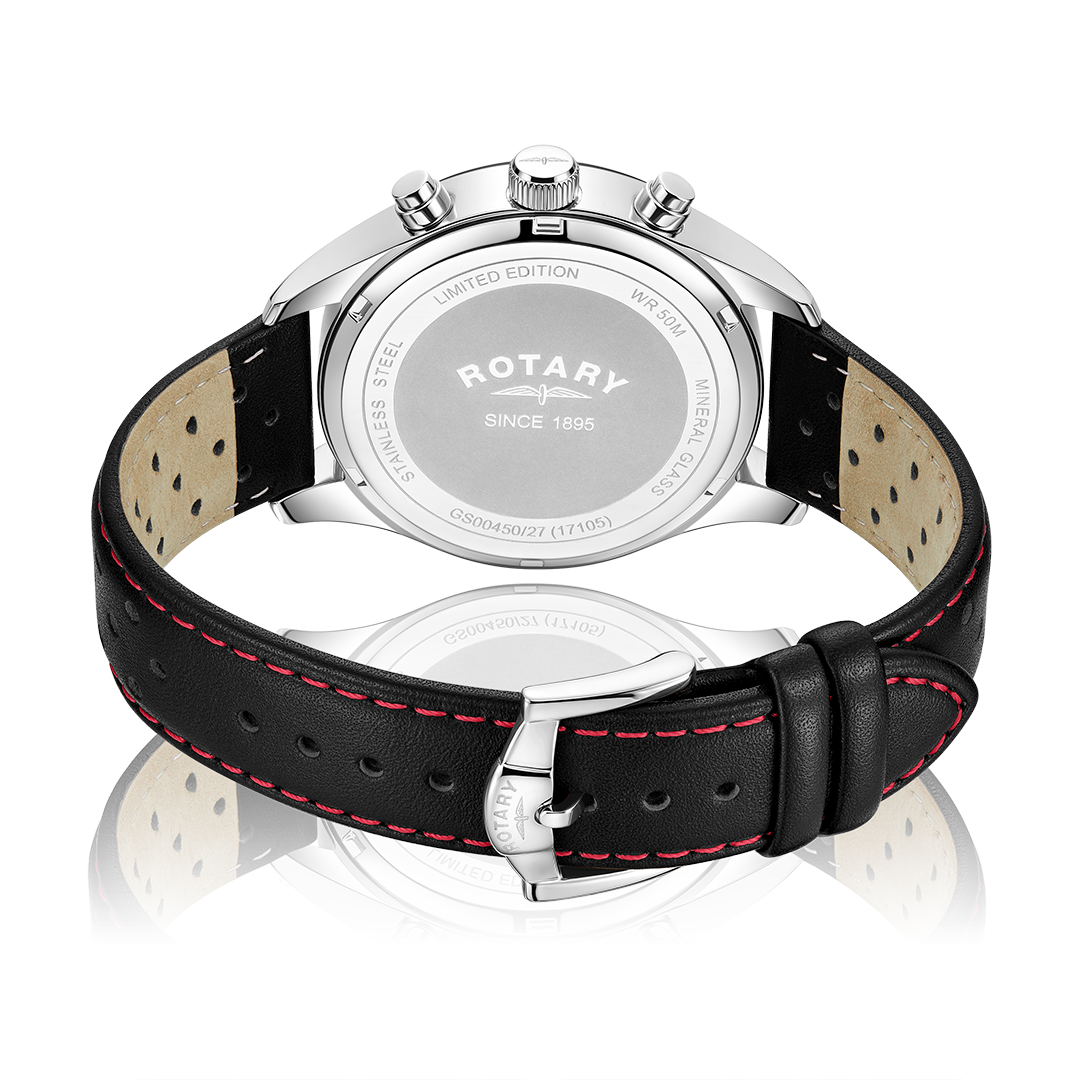 Rotary cowboy watch with a stainless steel case and brown leather strap