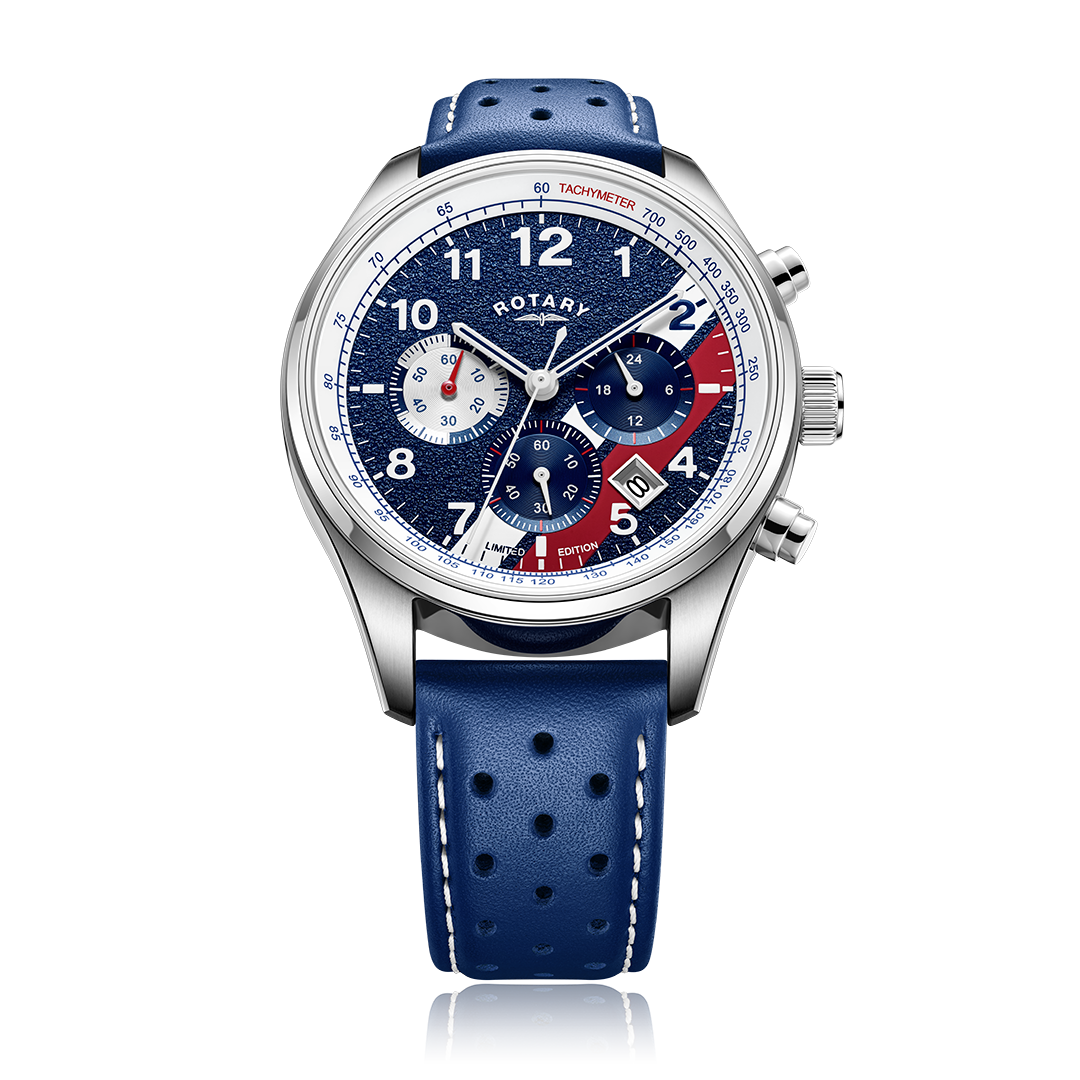 Rotary Cooler watch with a stainless steel case and brown leather strap