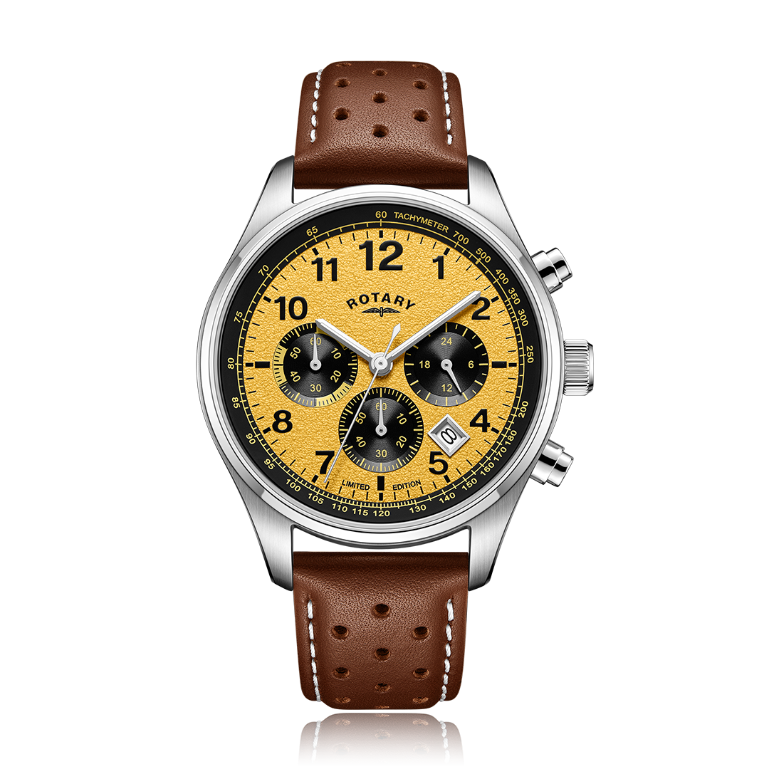 Rotary Chronograph 1977 'Clutch' watch in stainless steel with a yellow dial