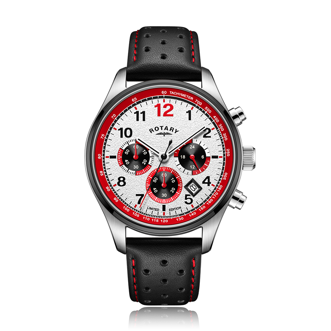 Rotary Chronograph 1977 'Cowboy' watch in stainless steel with a white and red dial