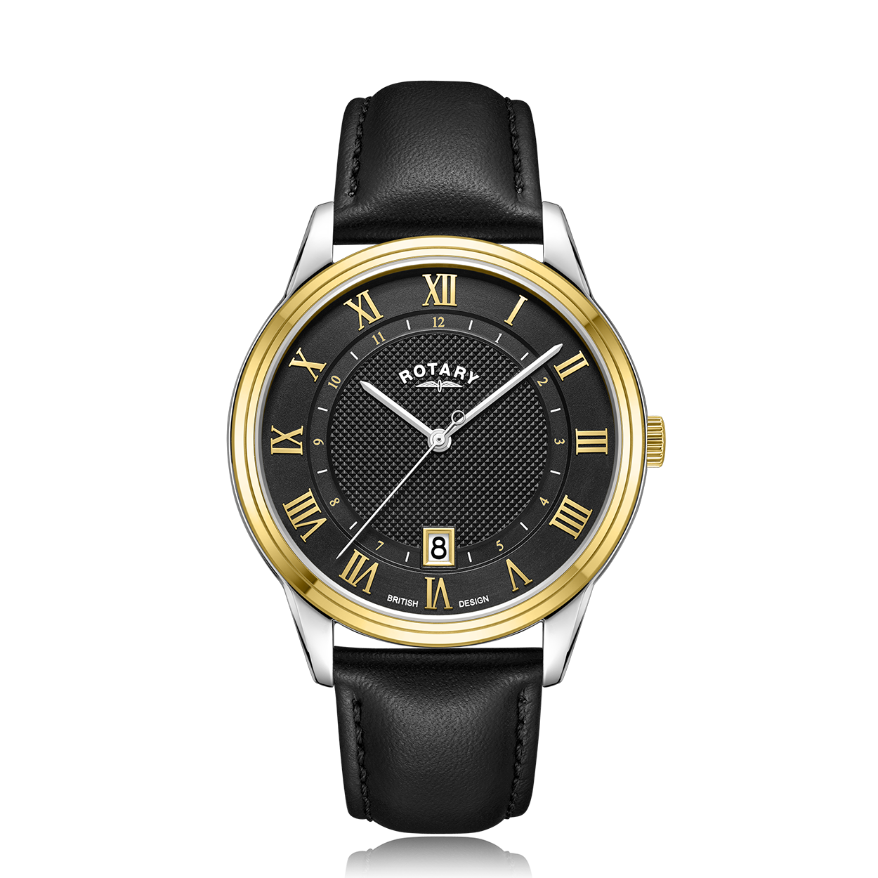 rotary mens watch in two tone with leather strap. Featuring a