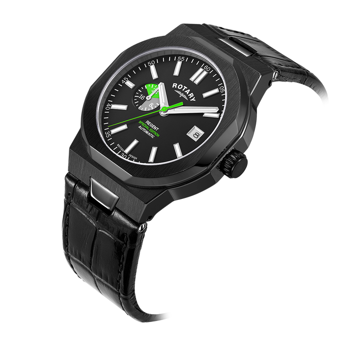 rotary regent special edition watch in black with green accenting