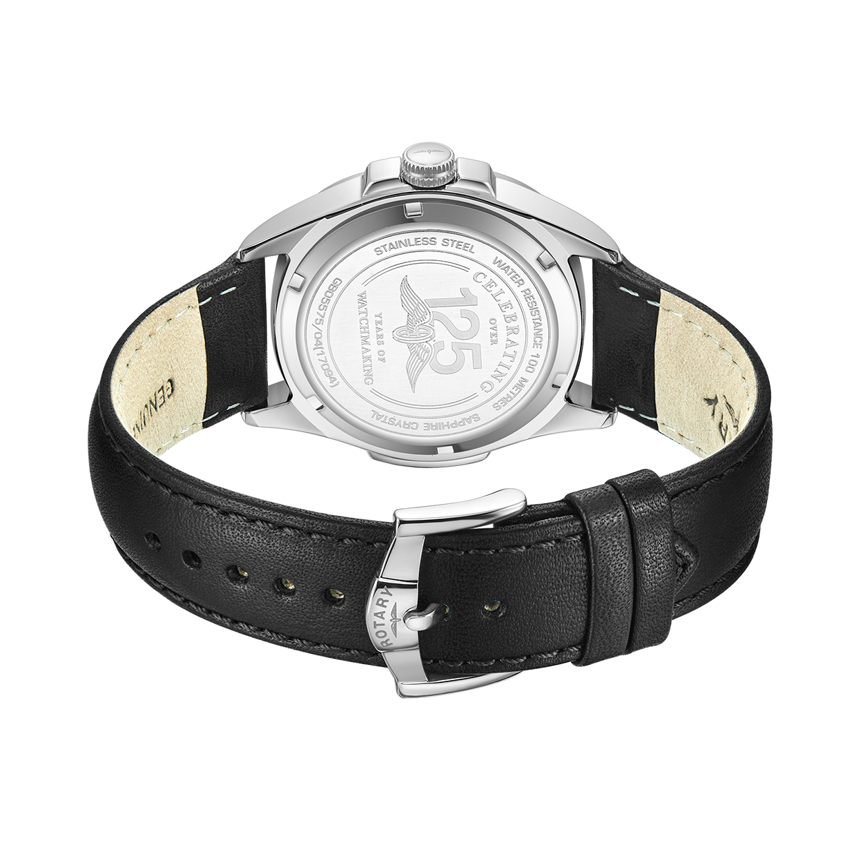 Rotary stainless steel watch with a  black stainless steel strap