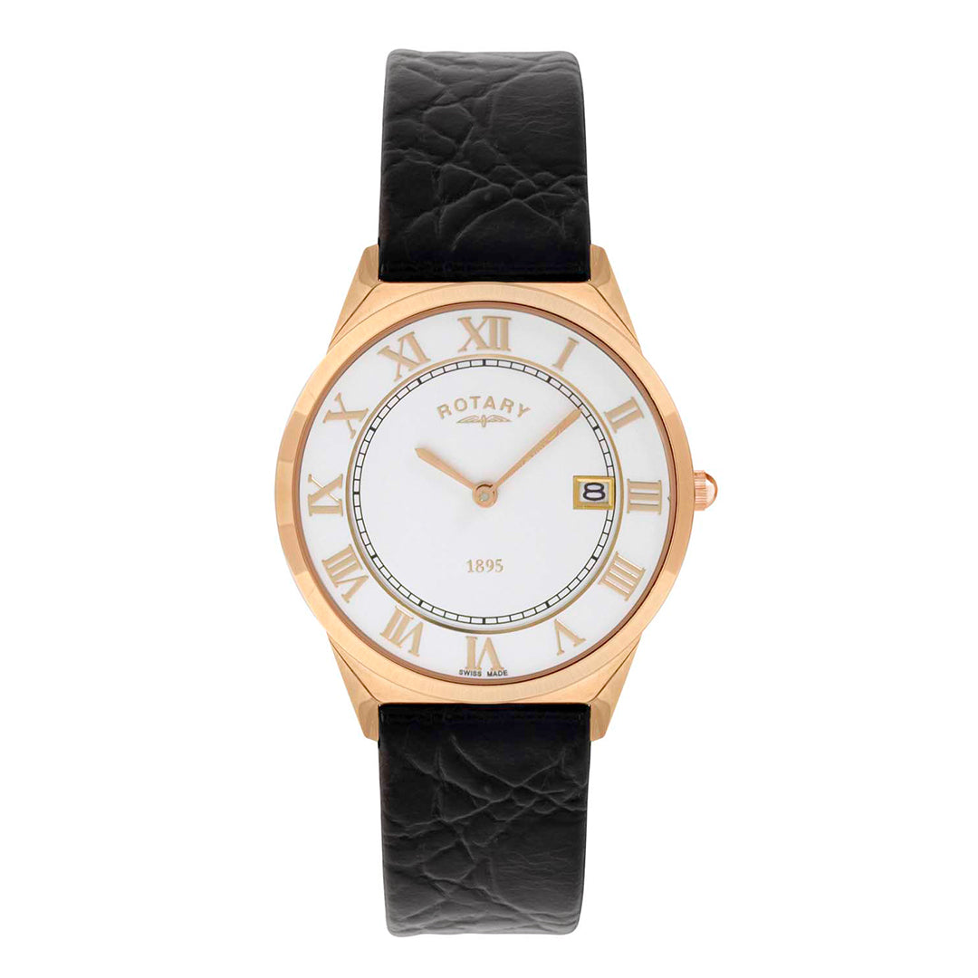 Rotary gold watch GS08003/01 with a leather strap and white dial