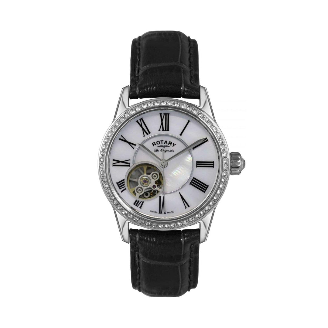 Rotary Les Originals Automatic Stainless Steel watch with black leather strap and a mother of pearl dial