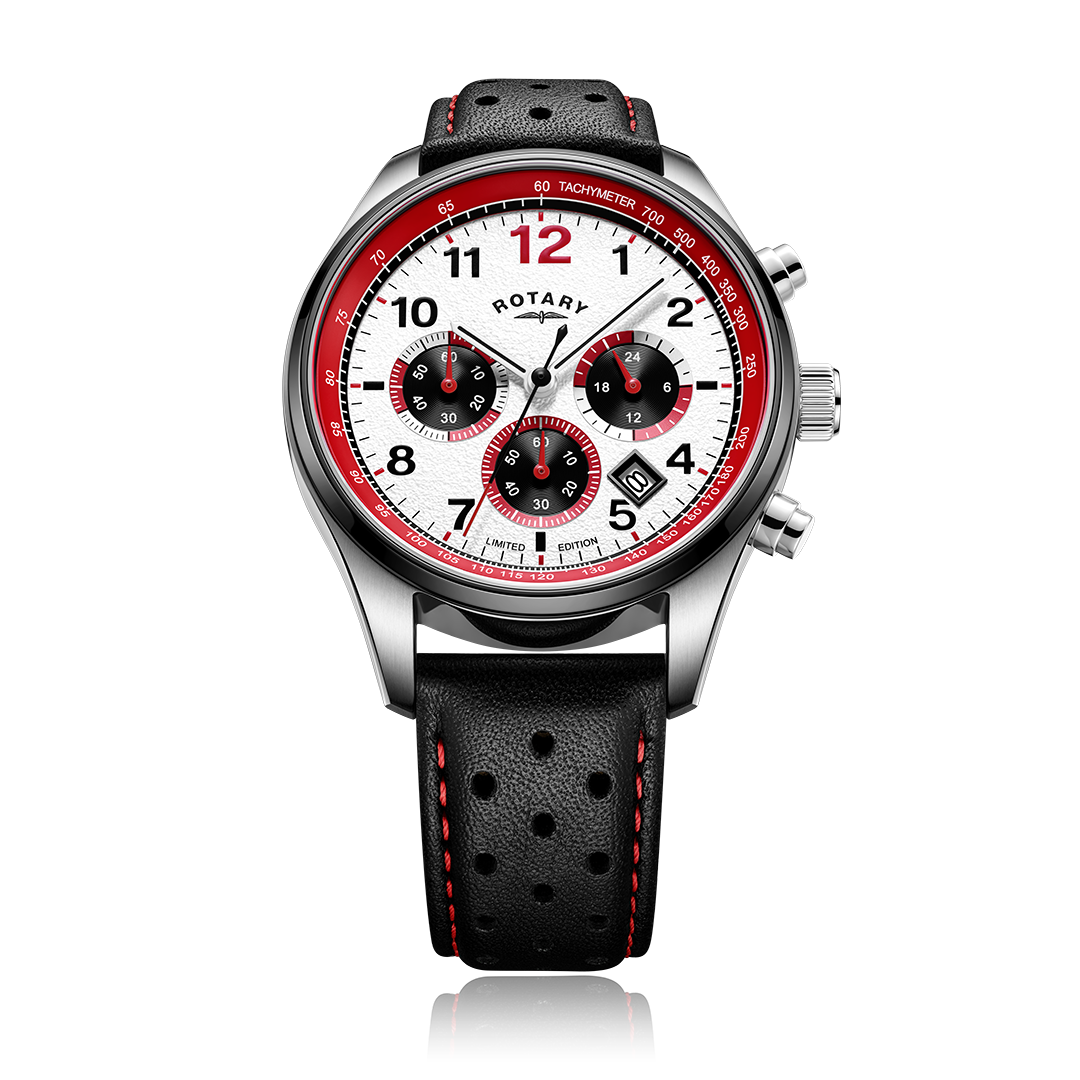 Rotary cowboy watch with a stainless steel case and black leather strap