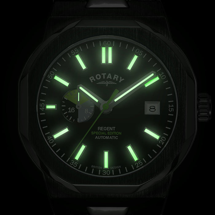 rotary regent automatic watch with lume  hands and indexes 