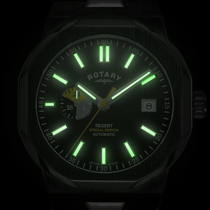 rotary regent special edition automatic watch with yellow accenting